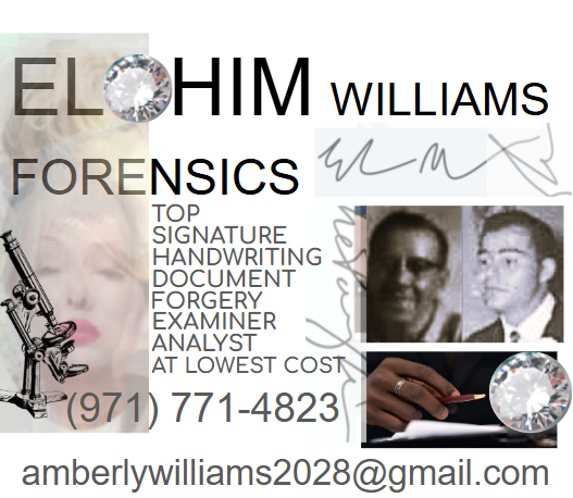 Lowest Cost Forensic FORGERY Signature Analyst Handwriting Questioned Document Examiner QDE Analyst Expert with highest award rate. We Detect Forgery Fast. Court-Ready Affidavit Report. Dr. Amber Williams, M.S., Ph.D., CDE, S.PI